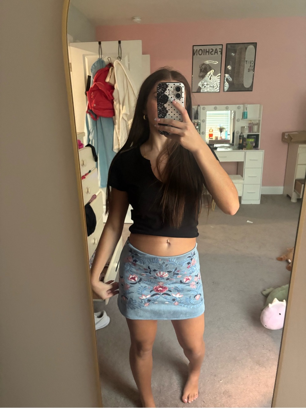 Altar'd State Light Blue Embroidered Floral Mini Skirt